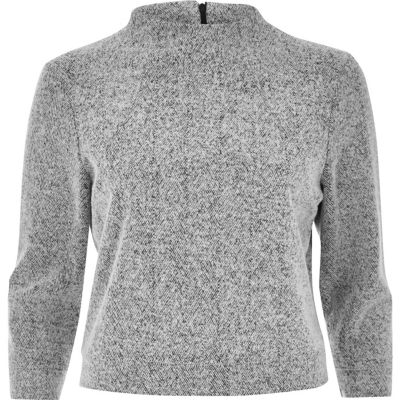Grey knit high neck grazer top